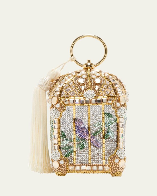 Birdcage Crystal Beaded Tassel Clutch Bag